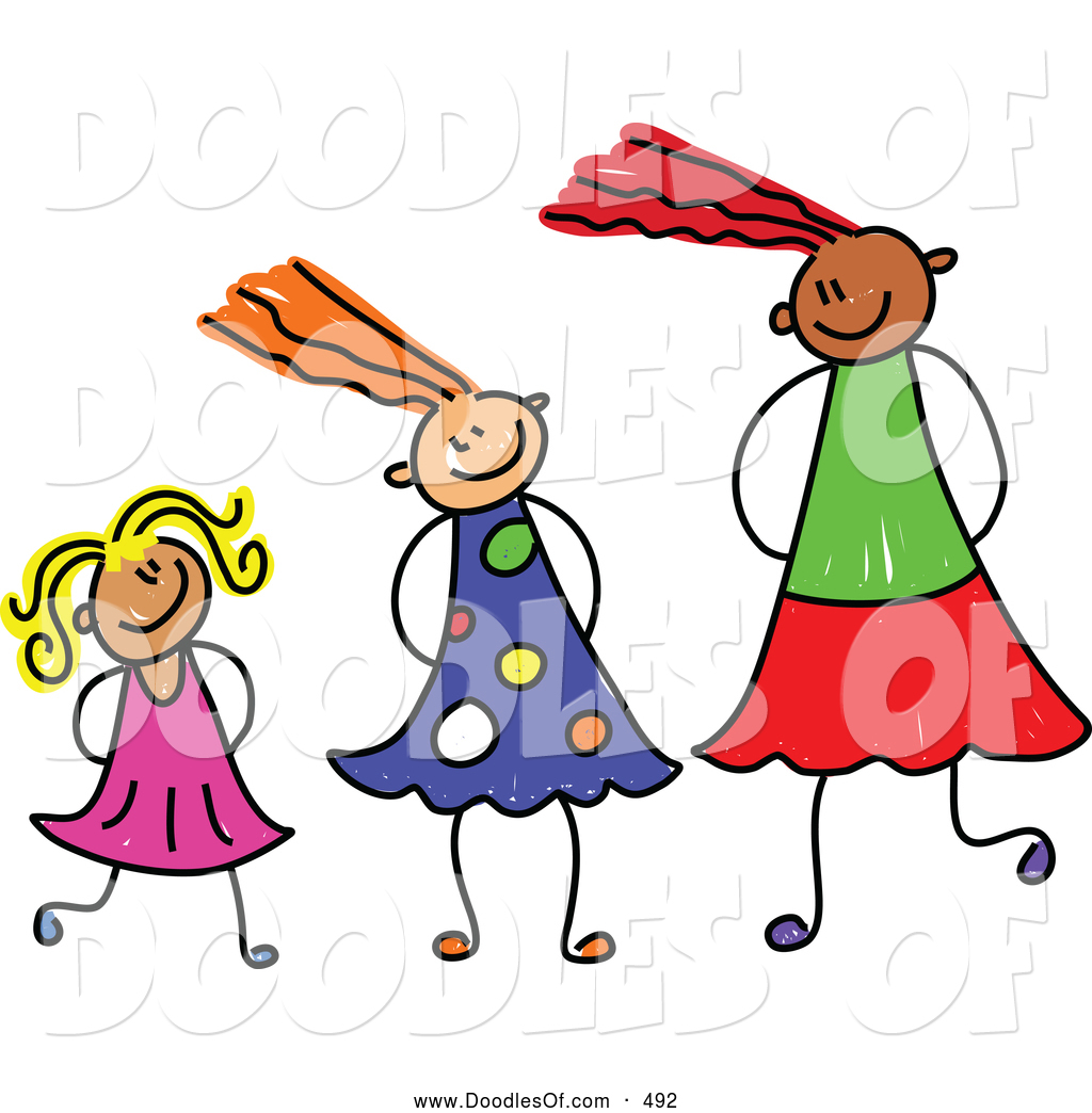 1024x1044 Vector Clipart Of A Stick Figure Drawing Of A Line Of Girls
