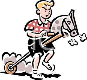 300x273 A Colorful Retro Style Cartoon Of A Boy Riding A Stick Horse