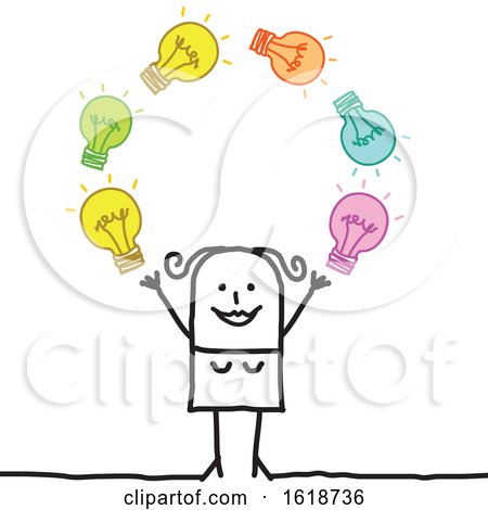 450x470 Stick Woman Juggling Idea Light Bulbs