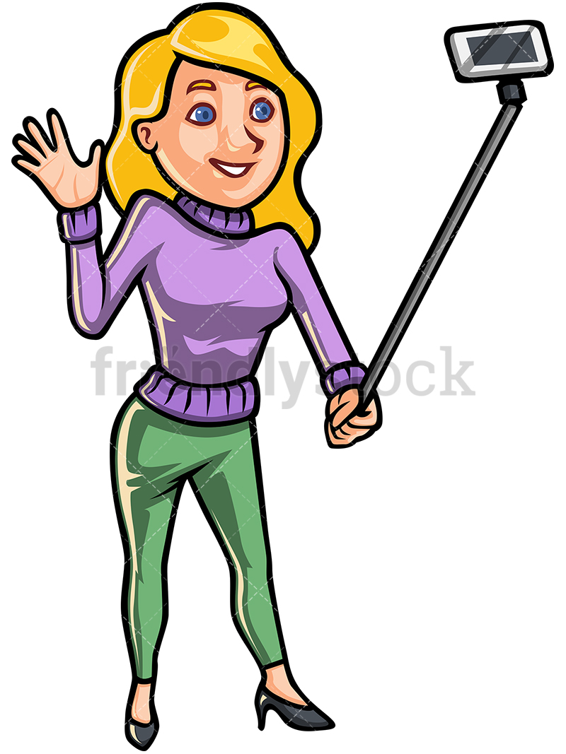 800x1067 Woman Taking A Photo With Selfie Stick Vector Cartoon Clipart
