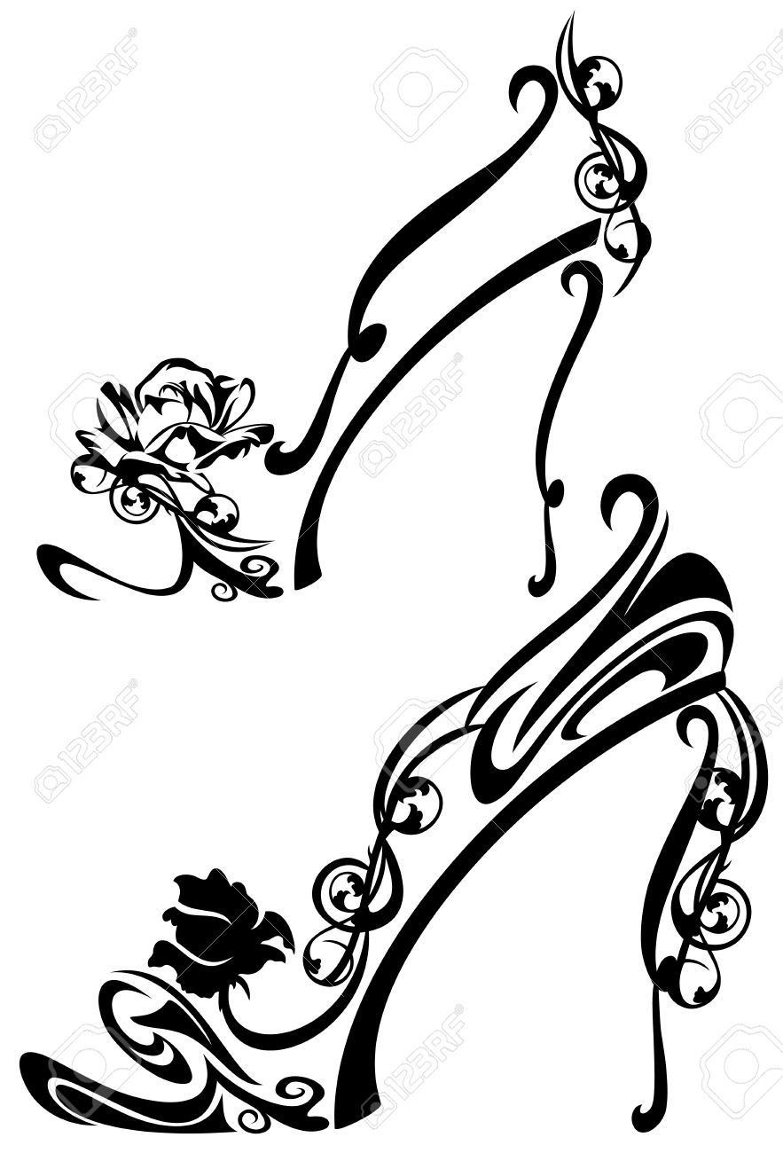 883x1300 Black And White High Heel Shoes With Rose Flowers