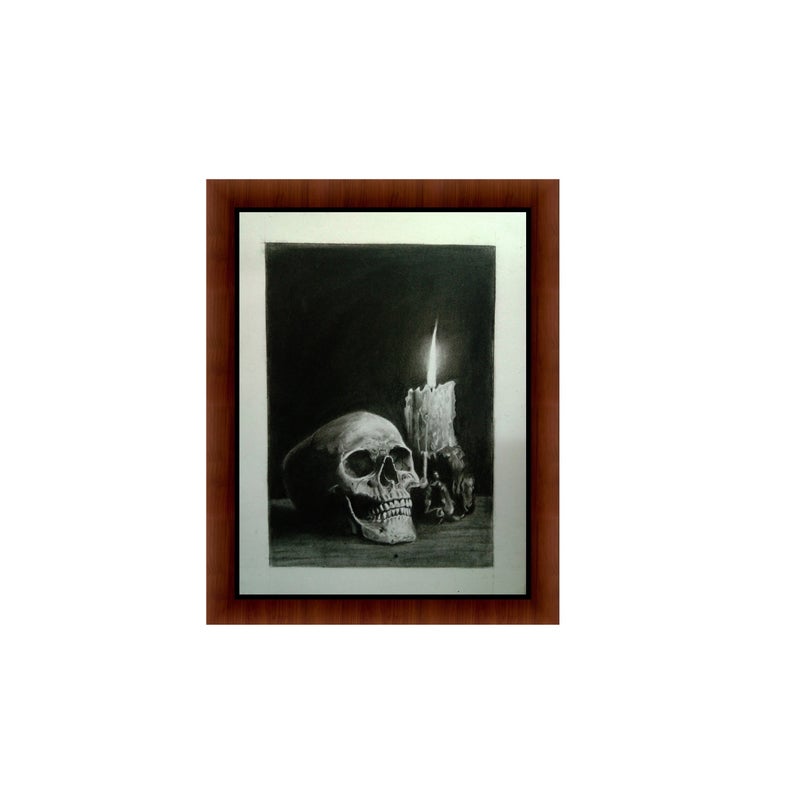 794x794 Skull Drawing Still Life Original Art Skull Posteroriginal Etsy