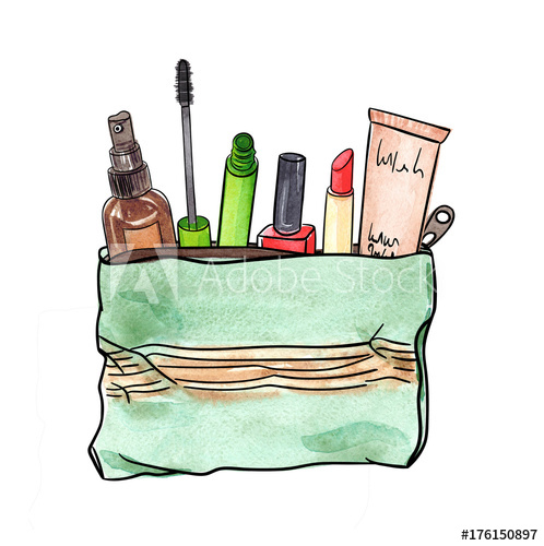 498x500 Cosmetic Bag With Decorative Cosmetics, Watercolor Imane