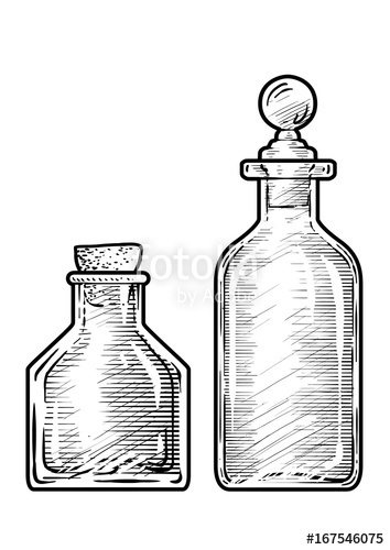 354x500 Potion, Medicine Bottle Illustration, Drawing, Engraving, Ink