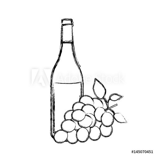 500x500 Monochrome Sketch Silhouette With Bottle Of Wine And Bunch