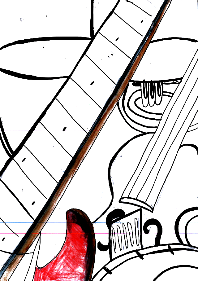 640x907 Still Life Drawing Musical Instruments Ines Stearman