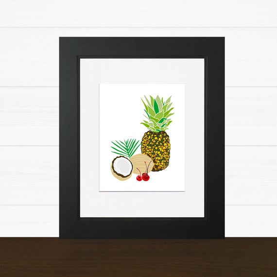 570x570 Pineapple Coconut Cherry Still Life Drawing Pina Colada Etsy