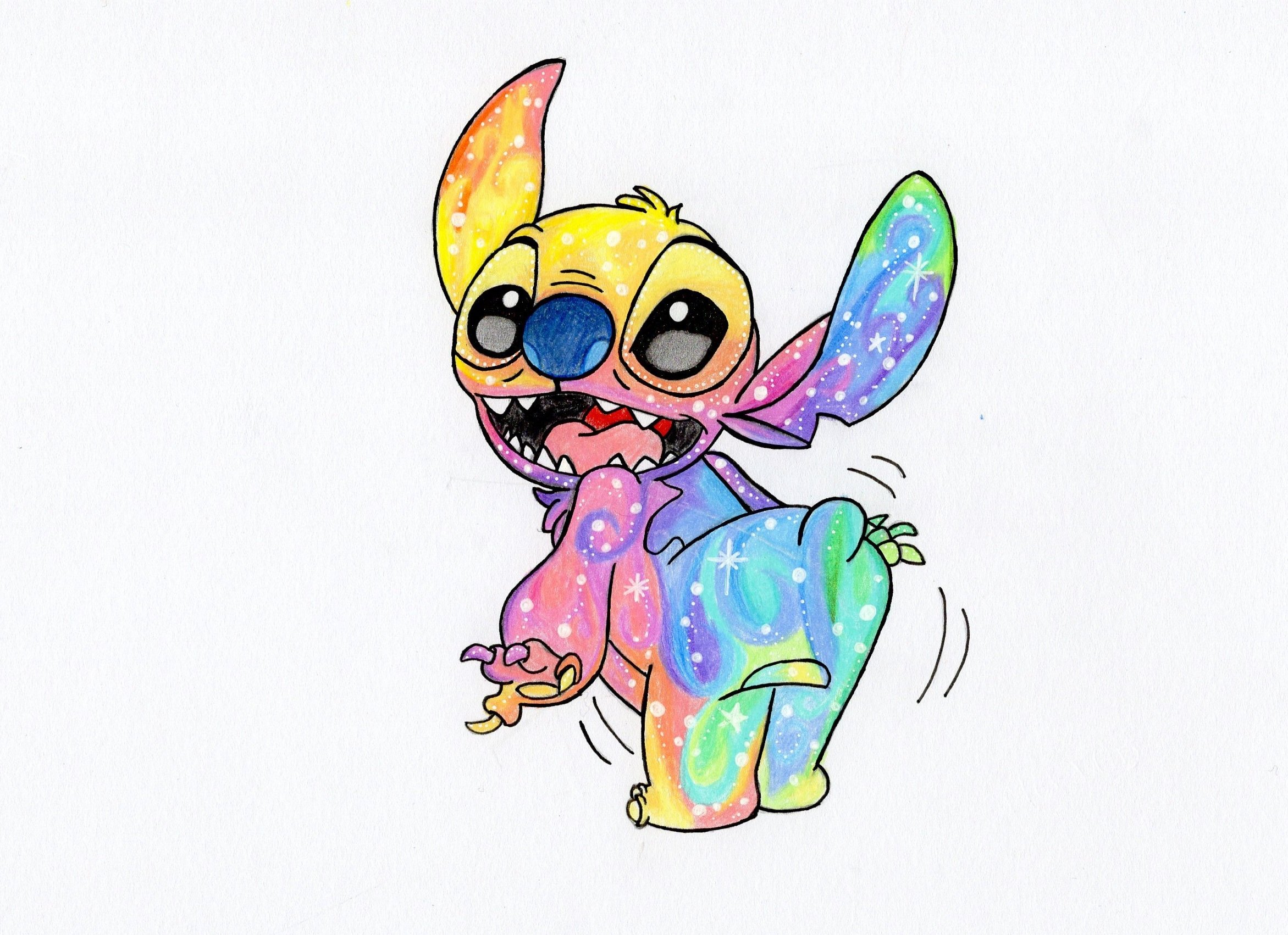 2343x1702 Rainbow Pastel 'stitch' Drawing Print From 'lilo Etsy