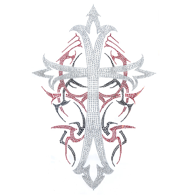 648x648 Red Xl Tribal Cross Crystal, Red Siam Stone Black Stud