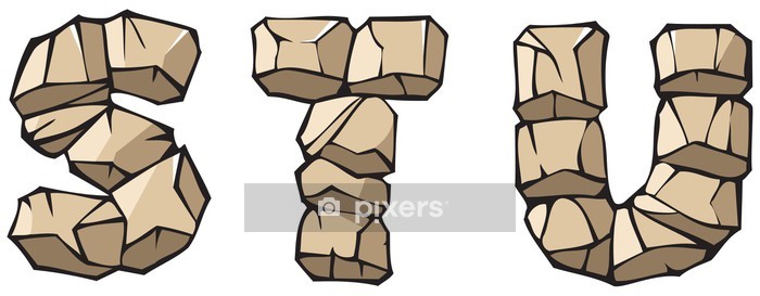 700x273 Stone Alphabet Letters Stu, Hand Drawing Font, Vector Wall Decal