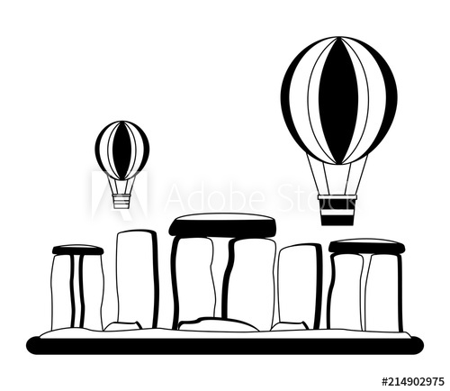 500x434 Stonehenge Monument Of Great Britain With Balloon Flying Vector
