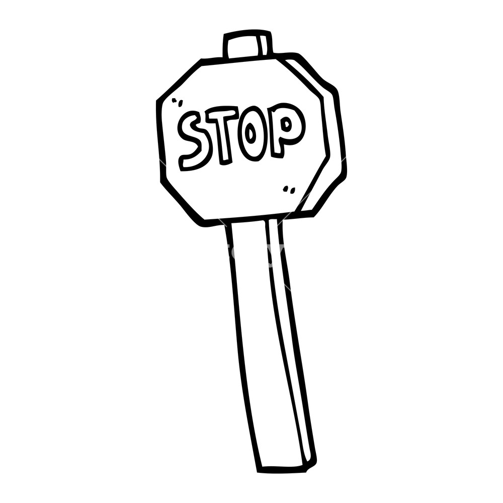1000x1000 Black And White Cartoon Stop Sign Royalty Free Stock Image