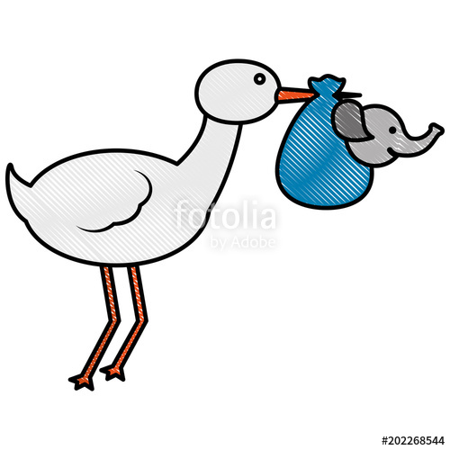 500x500 Cute Stork Carrying Baby Elephant In Blanket Vector Illustration