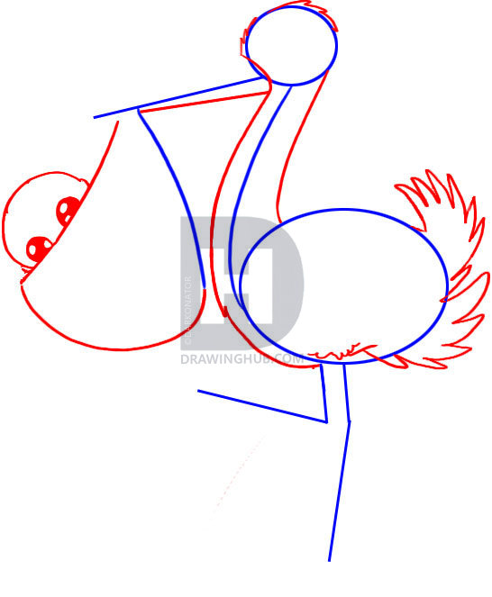 546x663 How To Draw A Stork With A Baby, Step