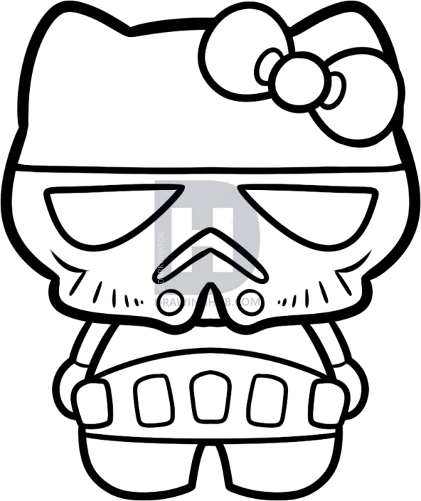 605x720 How To Draw Stormtrooper Hello Kitty, Step