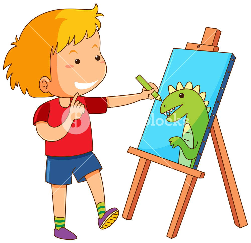1000x968 Boy Drawing Dragon On Canvas Royalty Free Stock Image