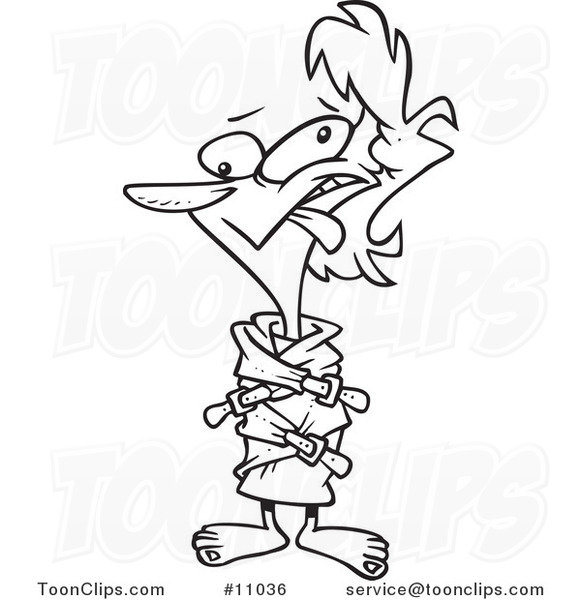 581x600 Cartoon Black And White Line Drawing Of A Crazy Lady In A Straight