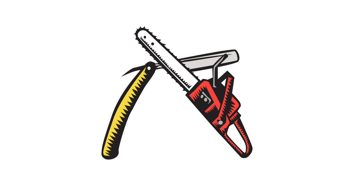 1200x630 chainsaw straight razor crossed woodcut