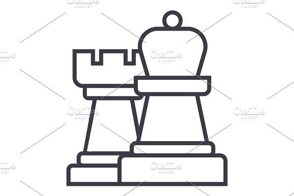 580x386 Strategy,chess Vector Line Icon, Sign, Illustration On Background