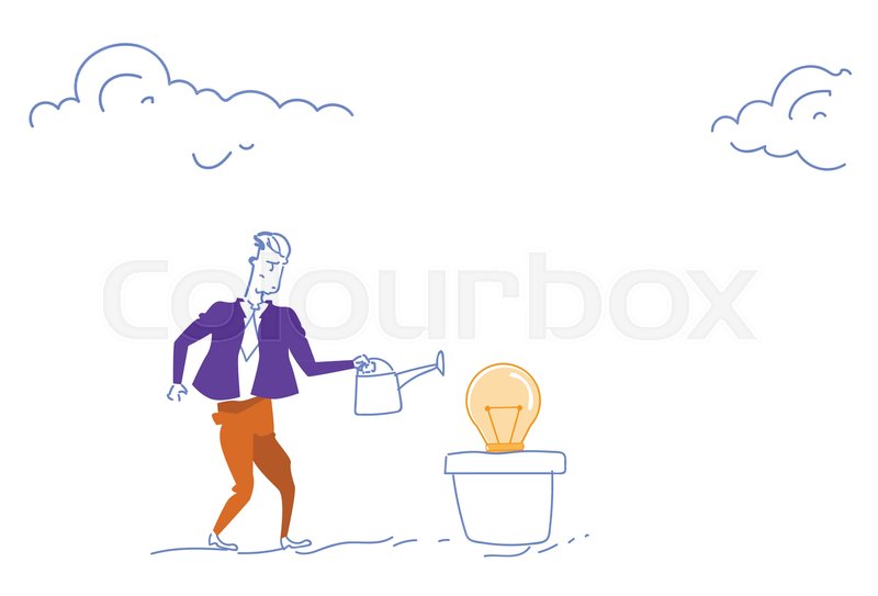 800x543 Businessman Watering Light Lamp Stock Vector Colourbox