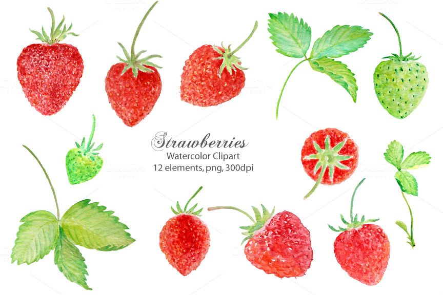 864x576 Watercolor Clipart Strawberry