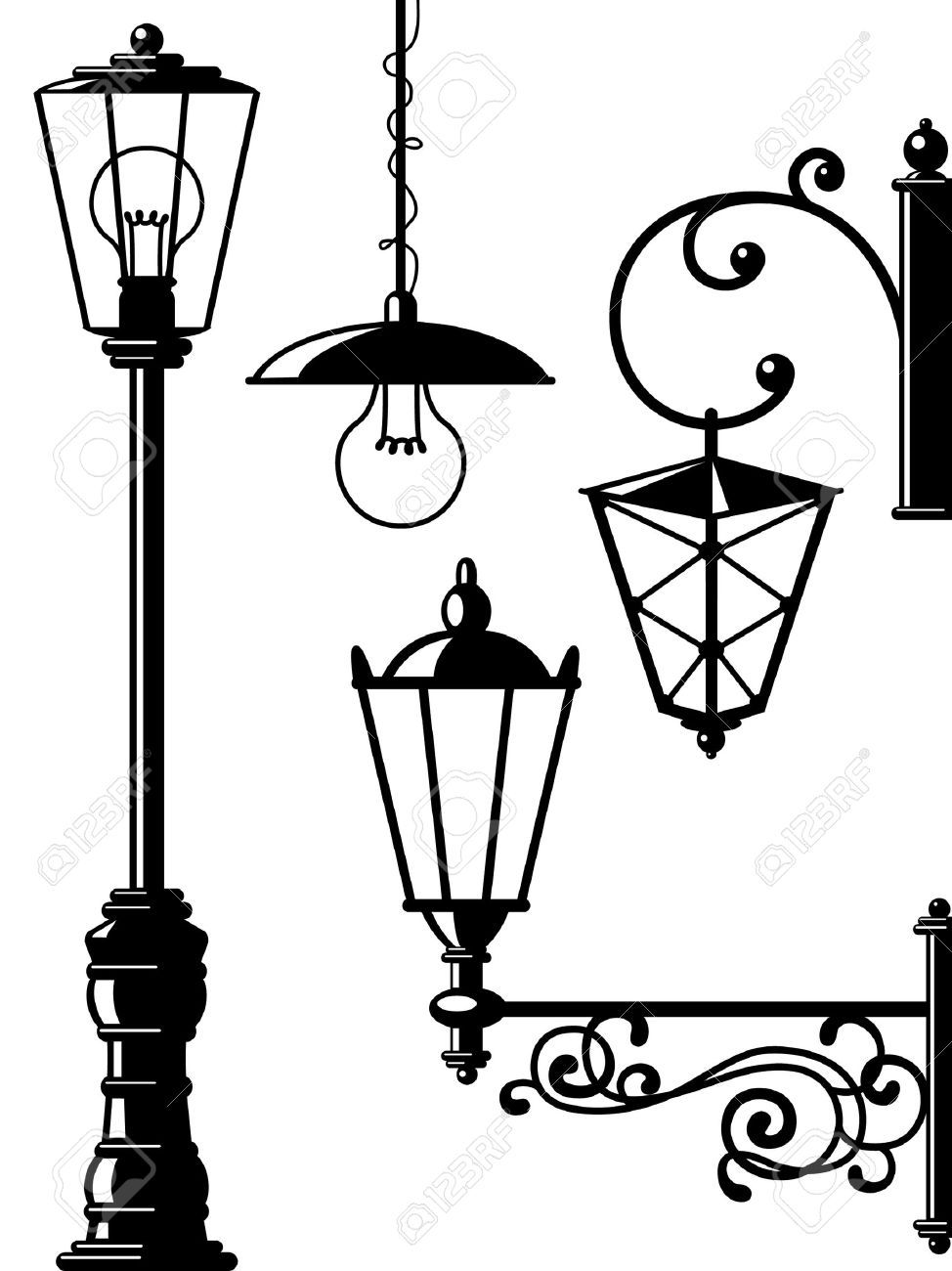 974x1300 Stock Vector Prom Street L Lantern Drawing, Lanterns
