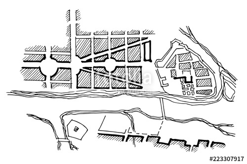 500x334 urban plan of a city, old village doodle city map vector city