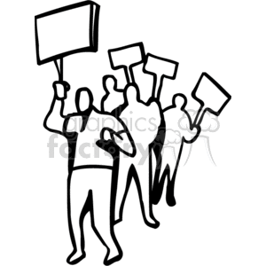 300x300 Black And White Group Of People On Strike Clipart Royalty Free