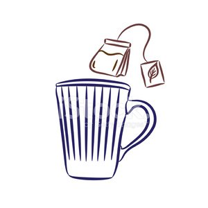300x300 Blue Coffee Mug And Teabag With String Line Drawing Premium