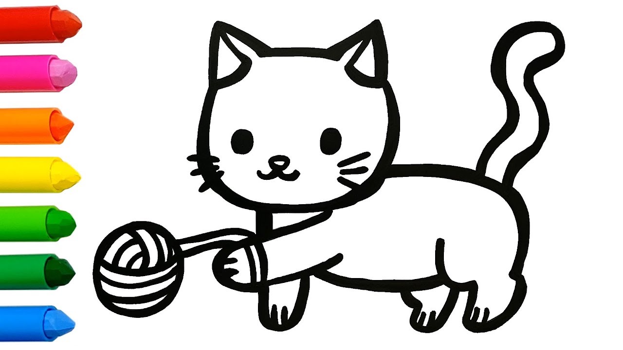 1280x720 Kitty Playing With String Coloring And Drawing Learn Colors