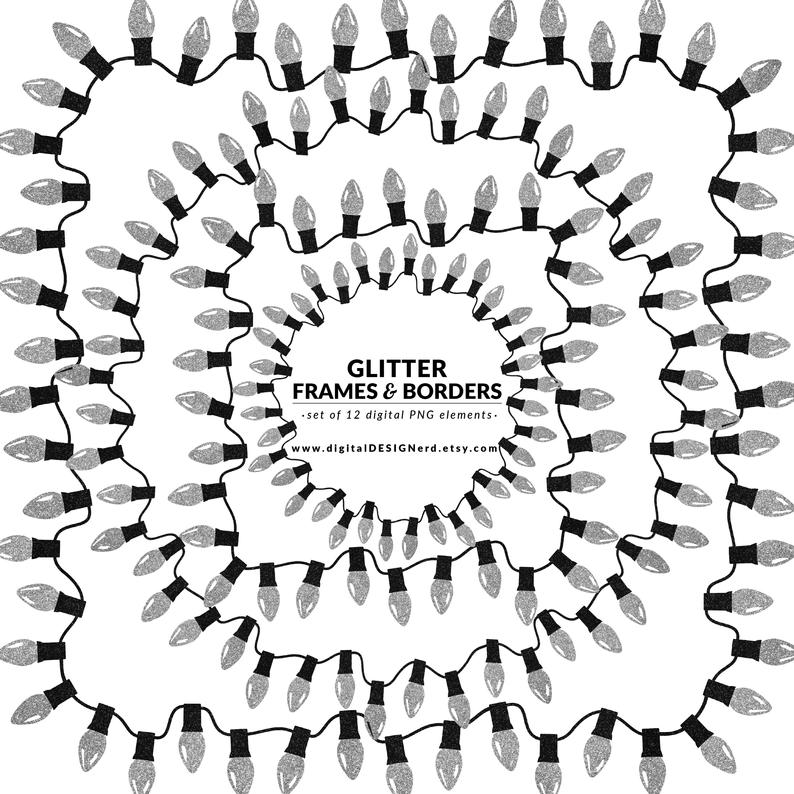 794x794 glitter frames borders clip art string lights sparkly etsy