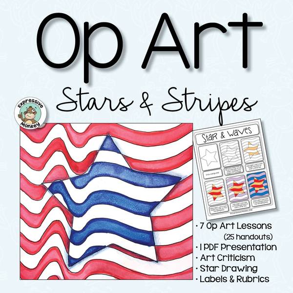 600x600 Op Art Stars Stripes Patriotic Art Activity Expressive Monkey