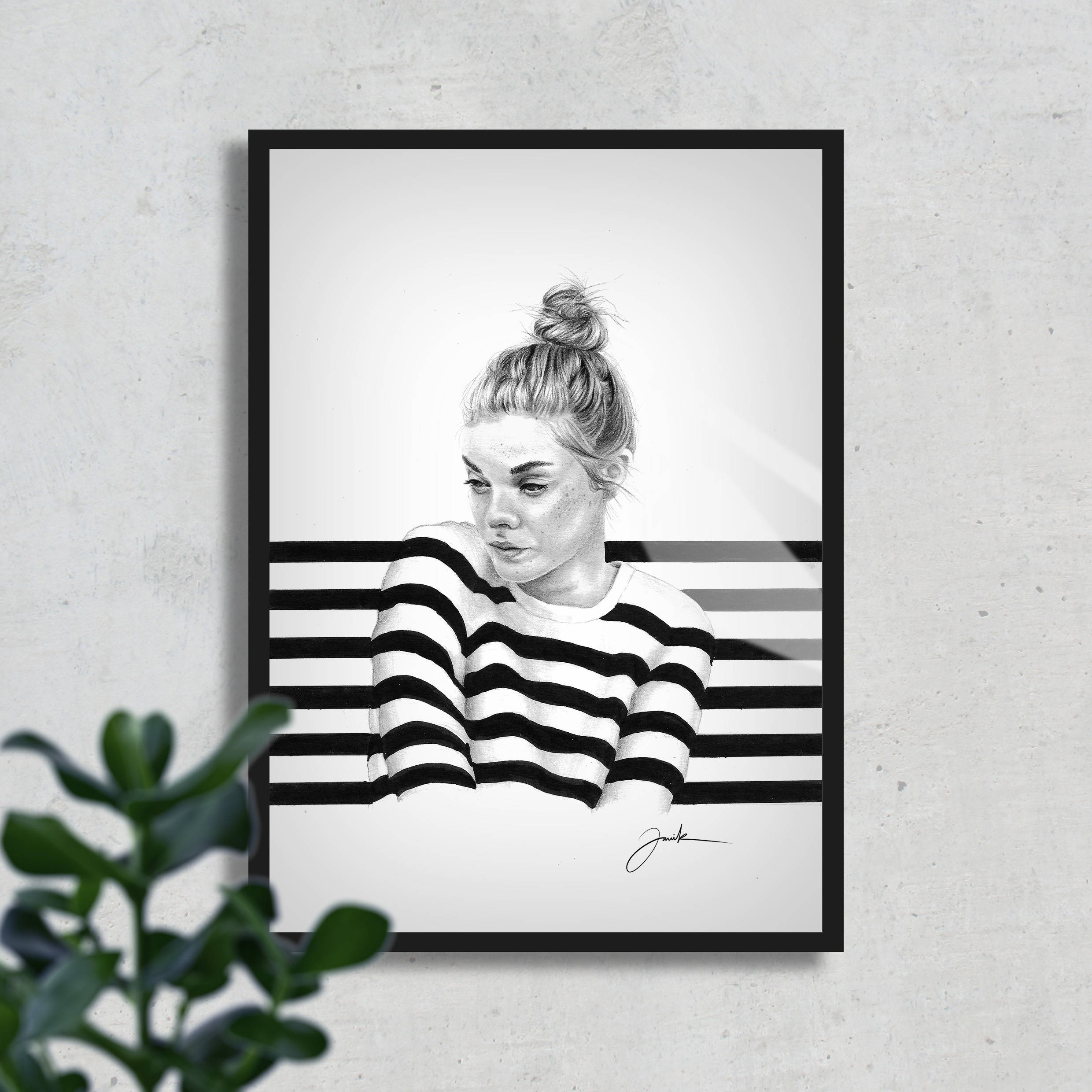 2480x2480 Stripes Fine Art Print Pencil Drawing Portrait Handmade Etsy