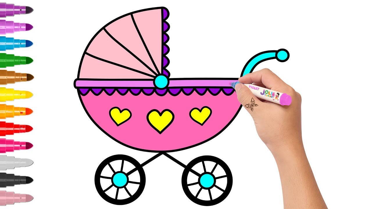 1280x720 Baby Stroller Drawing And Coloring Learn Colors For Kids
