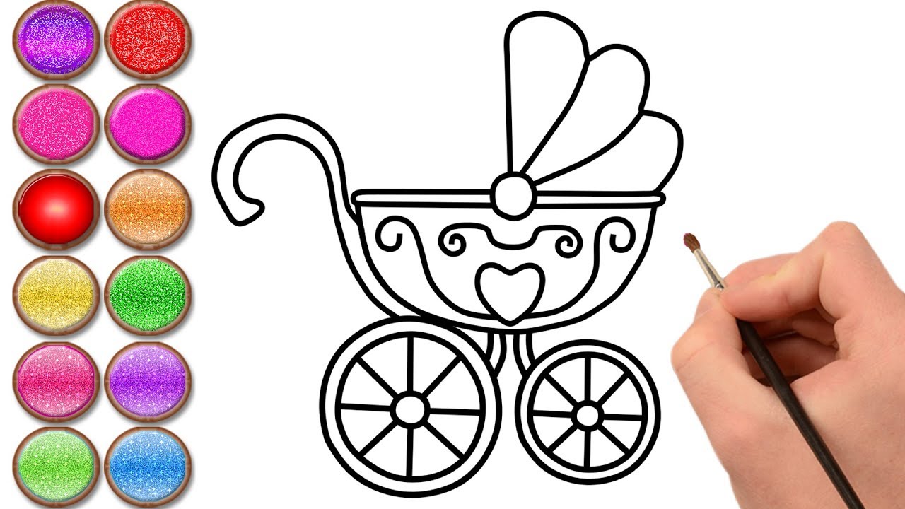 1280x720 Glitter Newborn Baby Stroller Coloring And Drawing For Kids