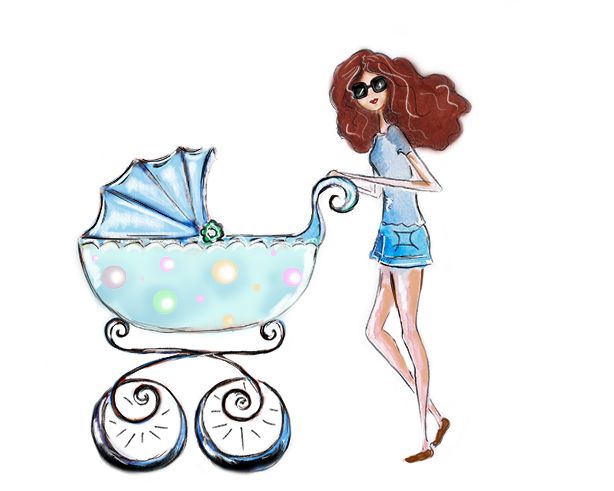 614x491 Girl With Stroller Illustration, Fashion Illustration Fashion