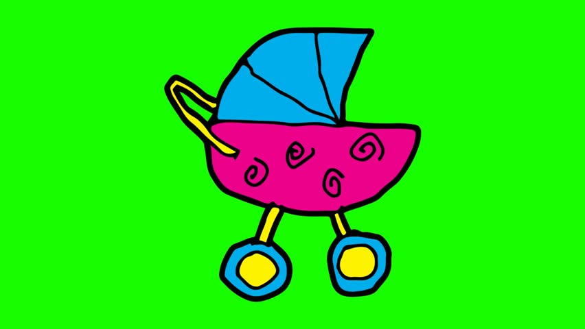 852x480 Kids Drawing Green Screen With Theme Of Baby Stroller