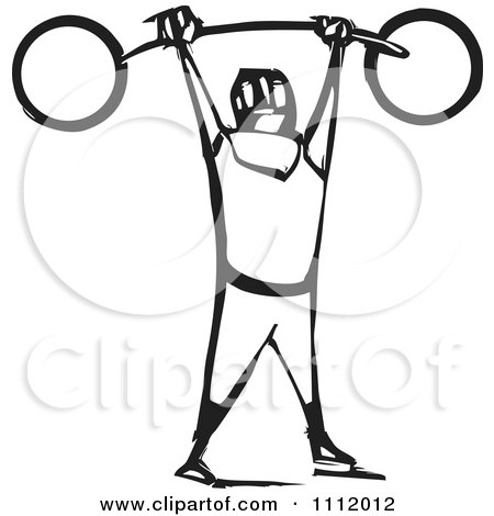 450x470 Clipart Strong Man Lifting A Barbell Above His Head Black