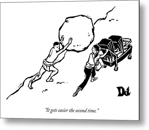 493x429 A Strong Man Is Pushing A Boulder Up A Hill Next Metal Print