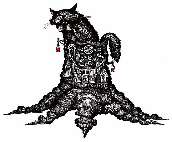 550x453 Cat On Stump Surreal Black And White Pen Ink Drawing Posters