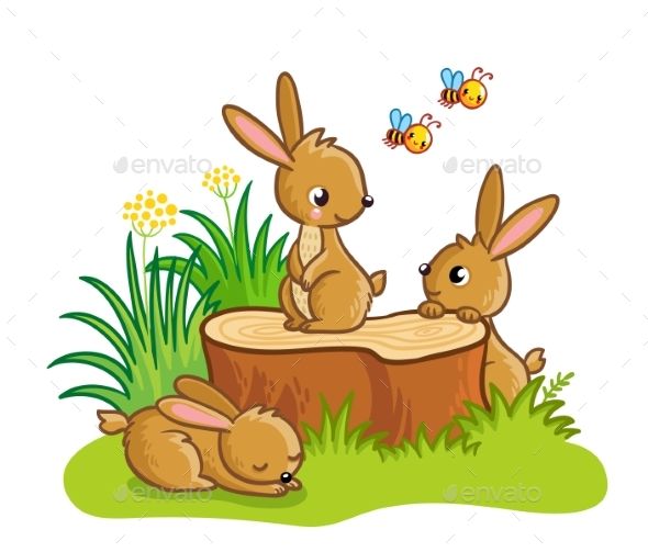 590x503 Rabbits Sitting Around The Stump