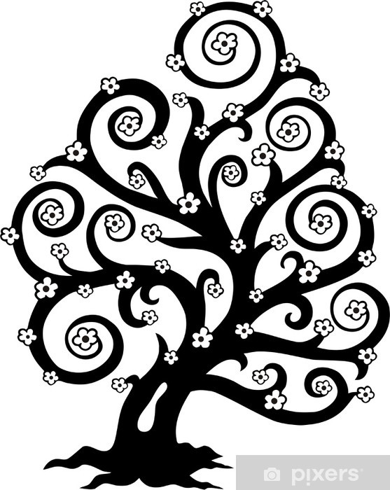 557x700 Stylized Tree In Bloom Silhouette Wall Mural We Live