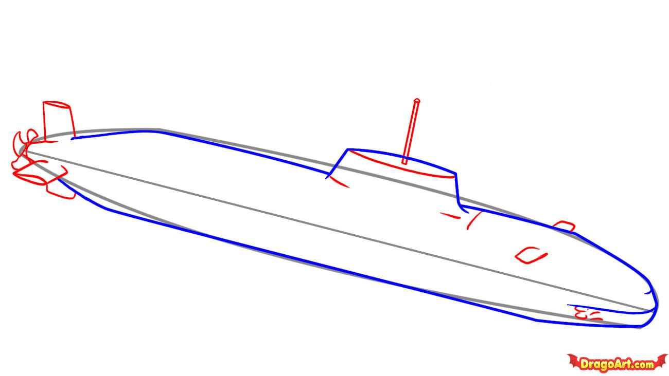 1300x732 How To Draw A Submarine, Step