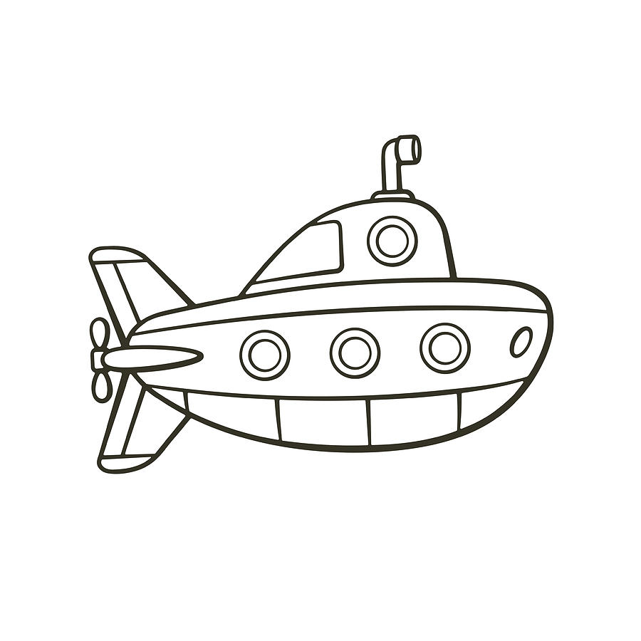 900x900 Vector Illustration Hand Drawn Doodle Of Submarine With Periscope