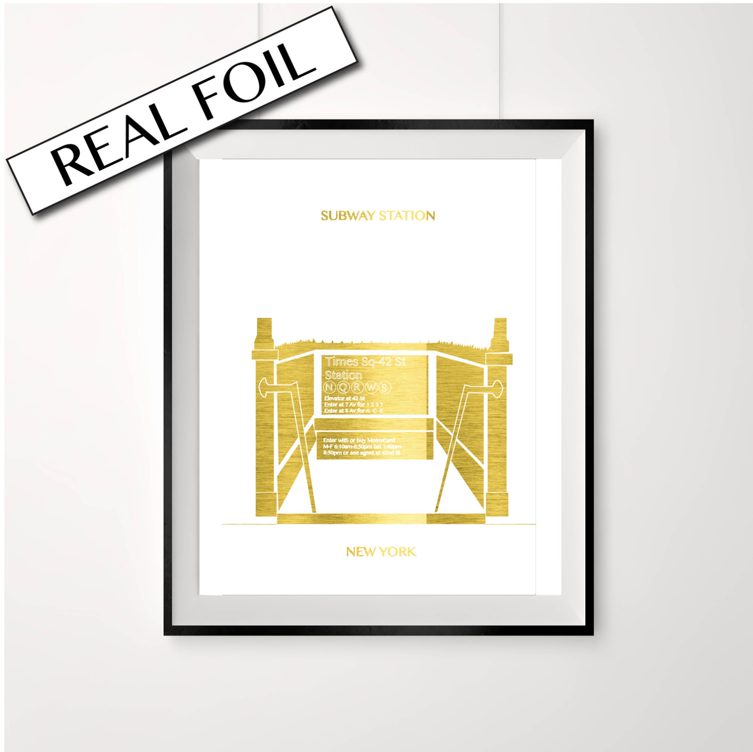 1500x1498 Real Gold Foil New York Print Subway Station Street Scape Etsy