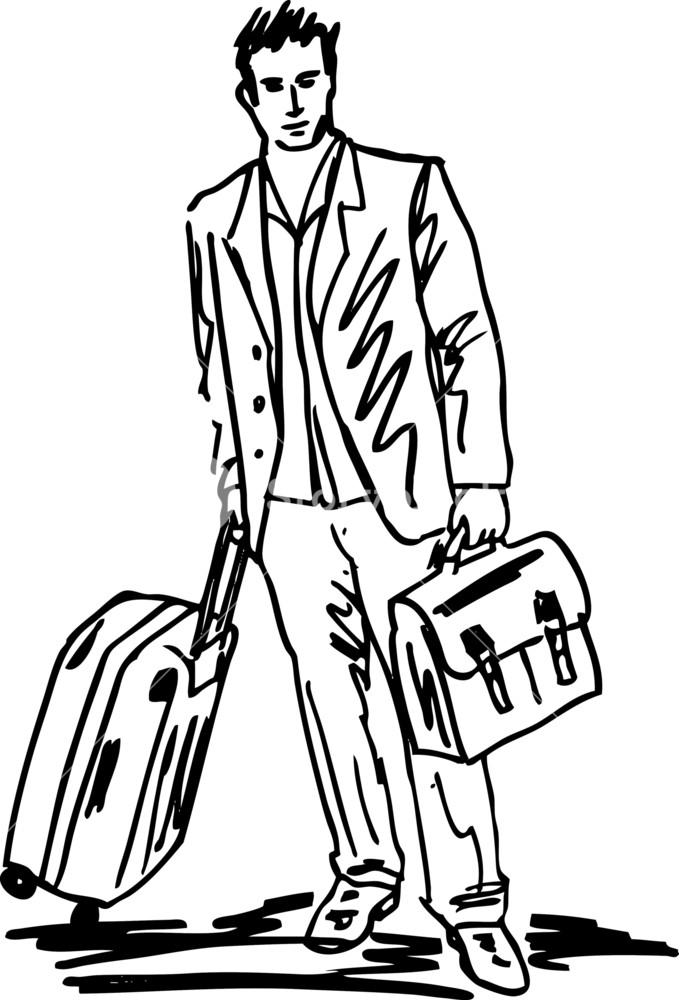 679x1000 Sketch Of A Successful Young Business Man With Travel Bag Vector