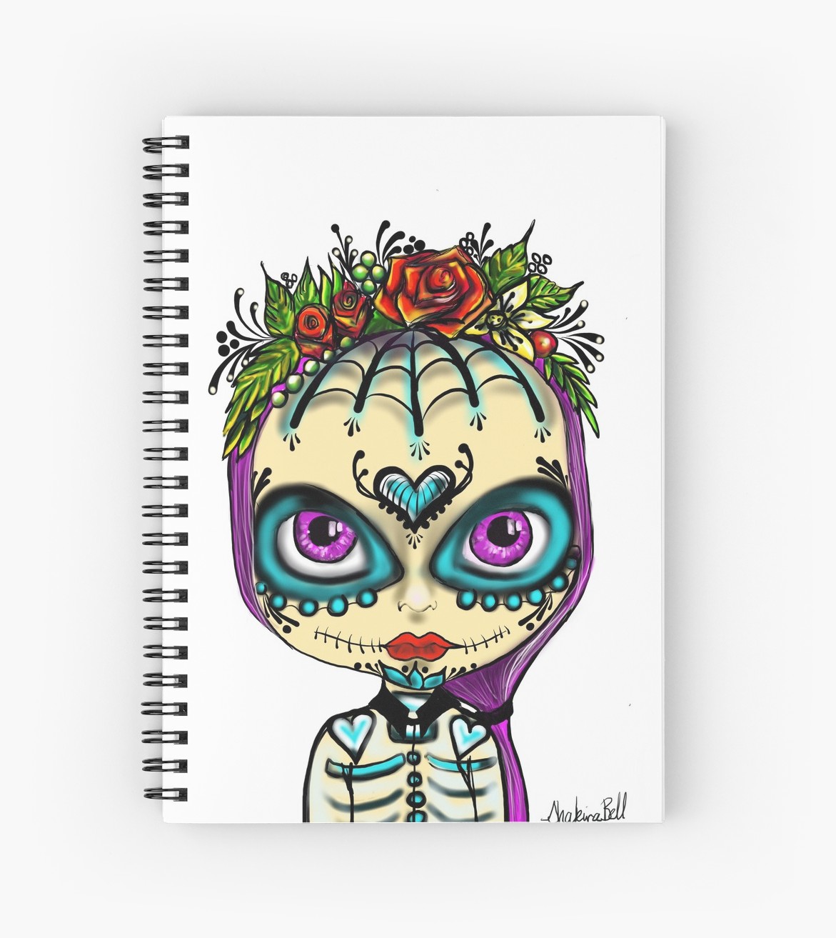 1171x1313 Sugar Skull Rose Spiral Notebooks