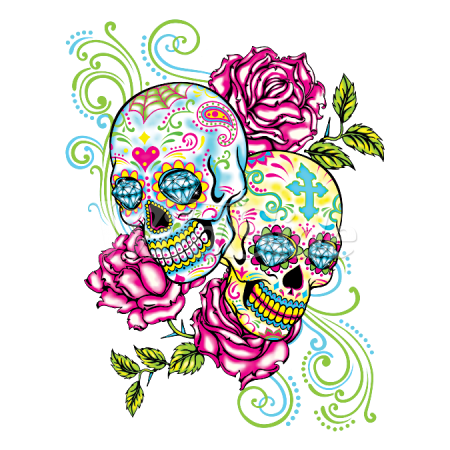 450x450 Two Sugar Skulls Roses Neon The Wild Side