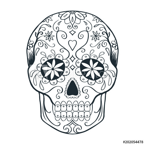 500x500 Sugar Skull Doodle Sketch, Coloring Page