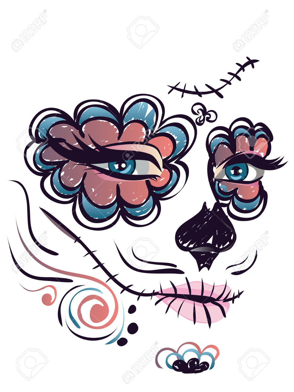 975x1300 How To Draw A Sugar Skull Woman Cute Sugar Skull Face Clipart